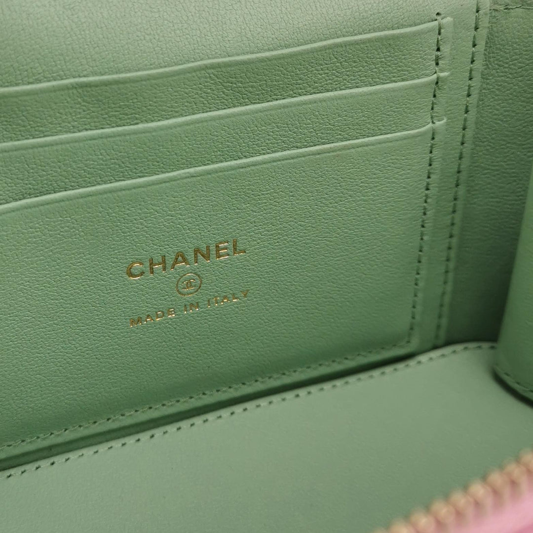 Chanel Lambskin Quilted Small Top Handle Vanity Case Pink Green