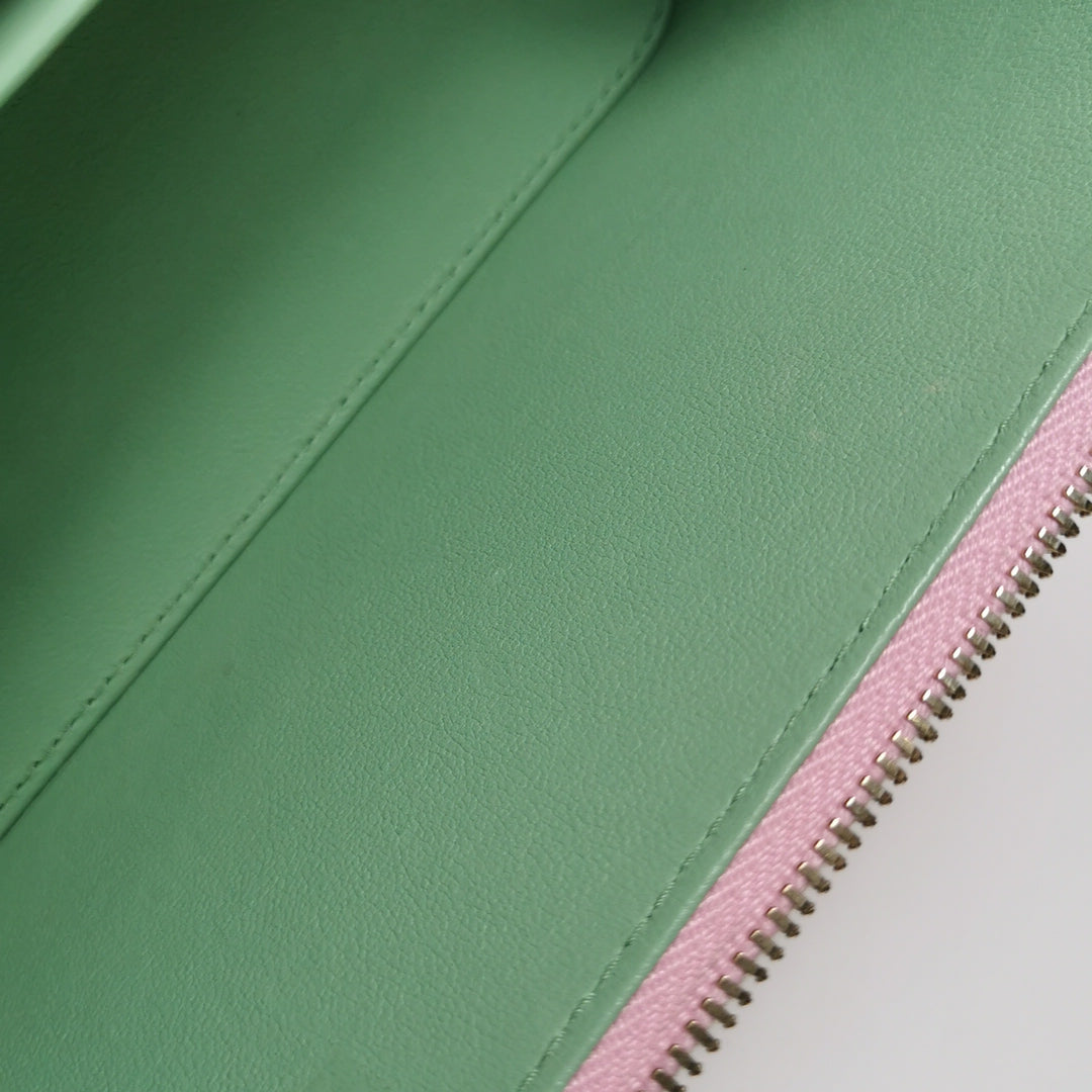 Chanel Lambskin Quilted Small Top Handle Vanity Case Pink Green