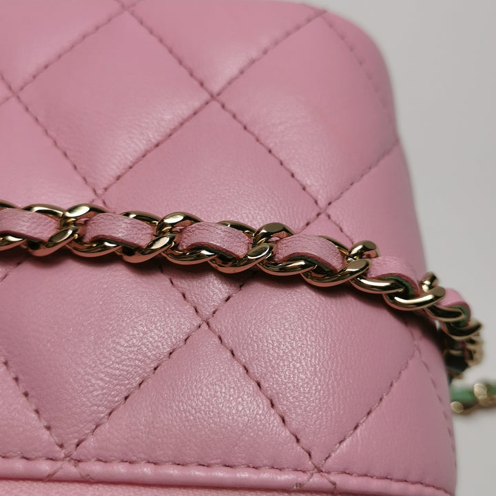 Chanel Lambskin Quilted Small Top Handle Vanity Case Pink Green