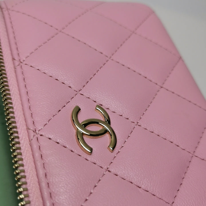 Chanel Lambskin Quilted Small Top Handle Vanity Case Pink Green