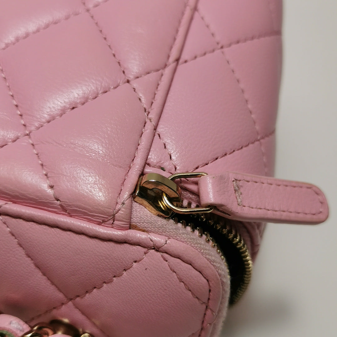 Chanel Lambskin Quilted Small Top Handle Vanity Case Pink Green