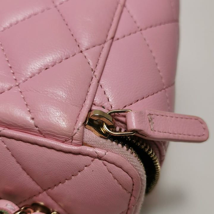 Chanel Lambskin Quilted Small Top Handle Vanity Case Pink Green