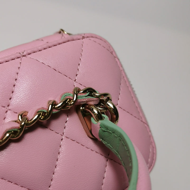 Chanel Lambskin Quilted Small Top Handle Vanity Case Pink Green