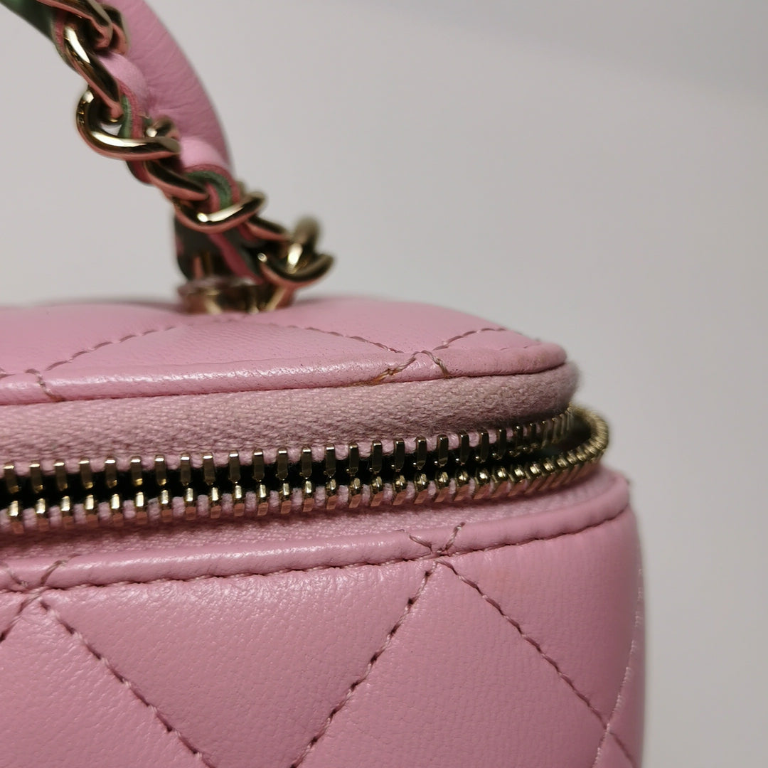 Chanel Lambskin Quilted Small Top Handle Vanity Case Pink Green