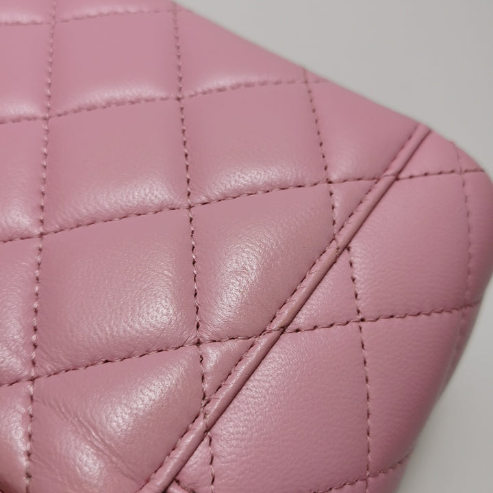 Chanel Lambskin Quilted Small Top Handle Vanity Case Pink Green