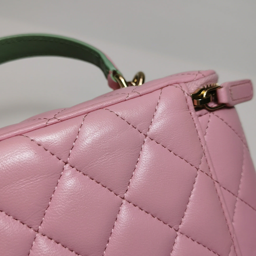 Chanel Lambskin Quilted Small Top Handle Vanity Case Pink Green