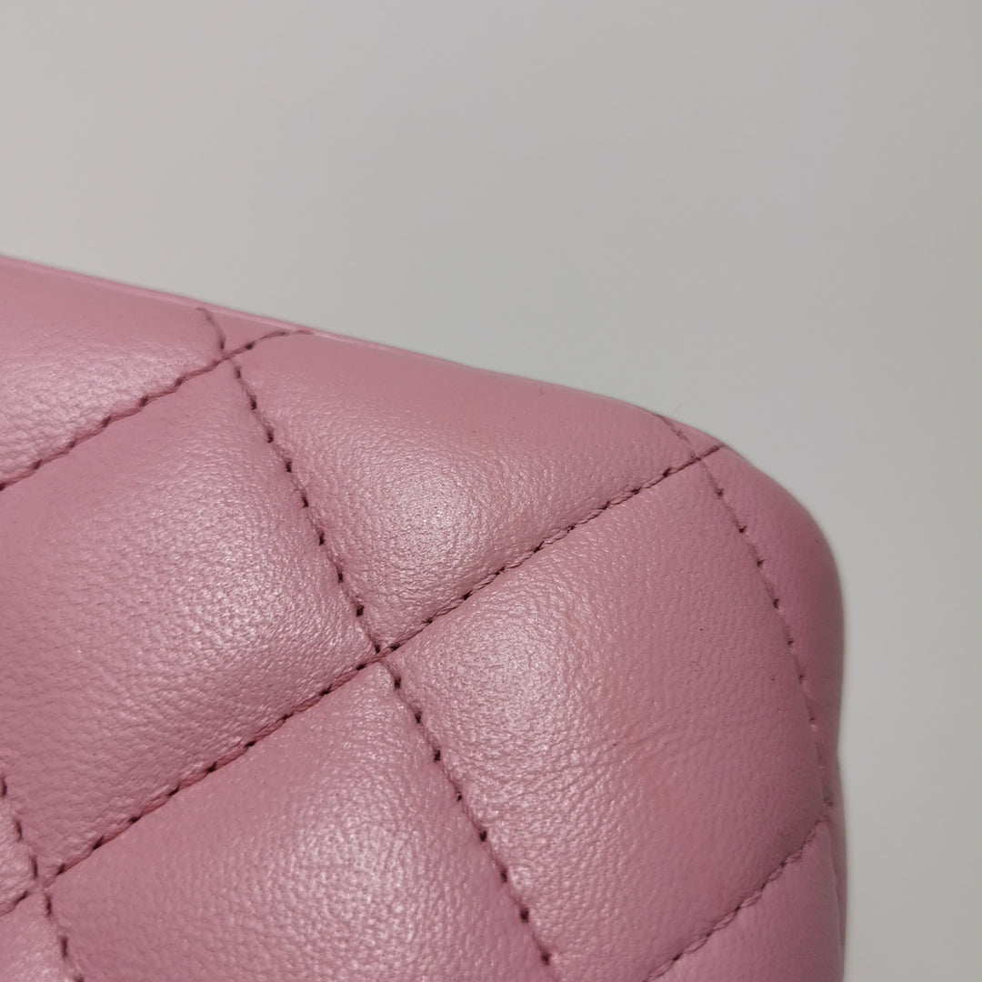 Chanel Lambskin Quilted Small Top Handle Vanity Case Pink Green