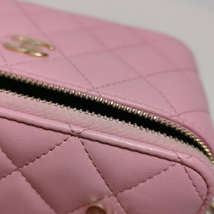 Chanel Lambskin Quilted Small Top Handle Vanity Case Pink Green