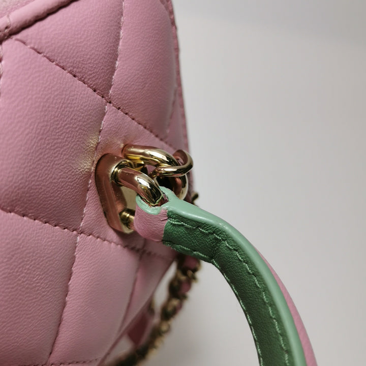 Chanel Lambskin Quilted Small Top Handle Vanity Case Pink Green