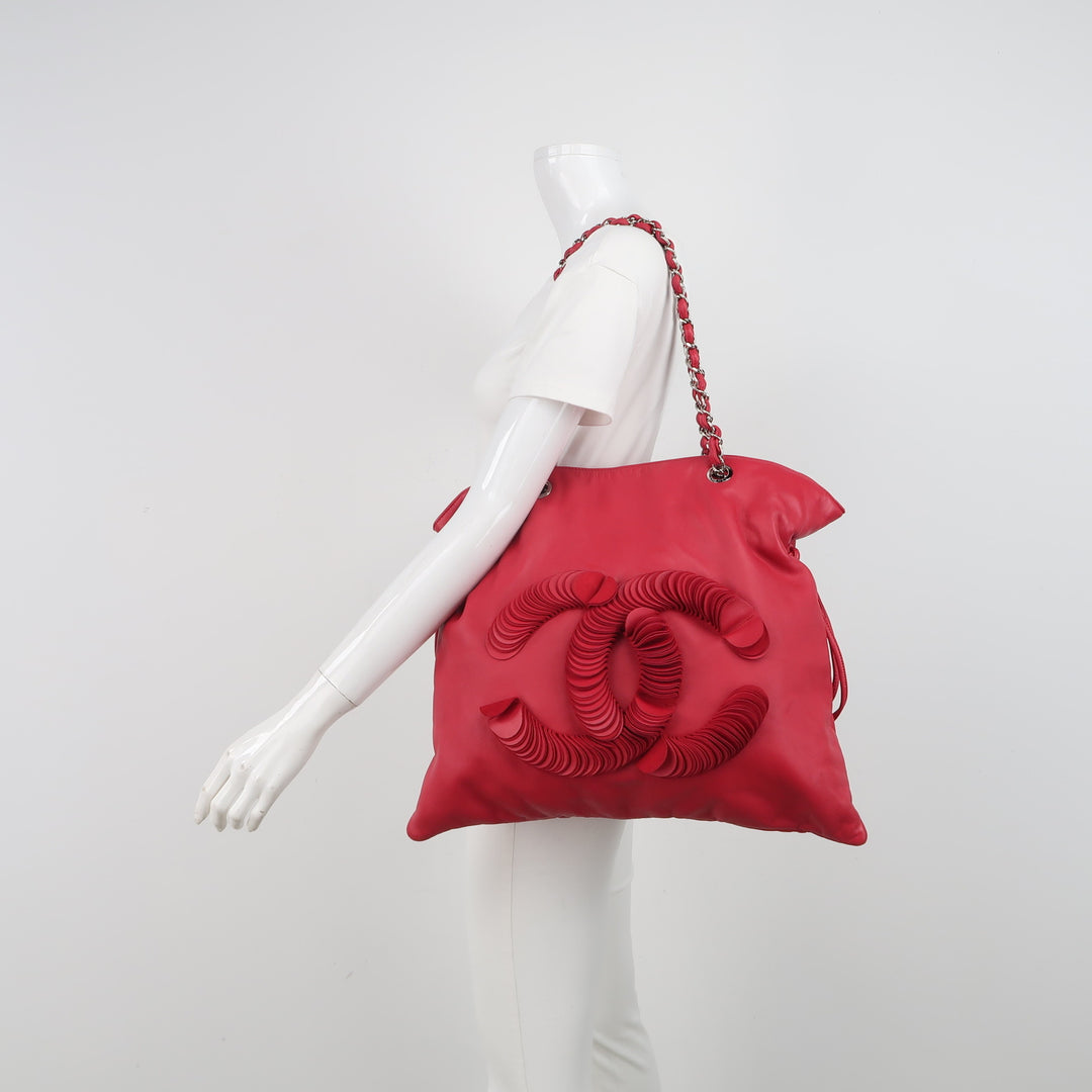 Chanel Disc Bonbons Tote In Red Lambskin