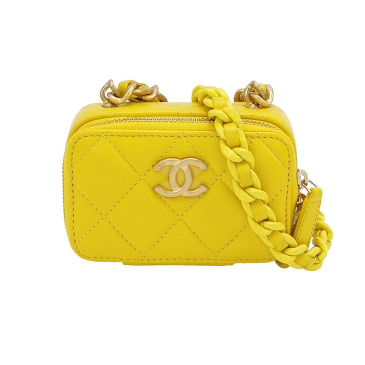 Chanel 2022 Mini Lacquered Chain Clutch Yellow Lambskin