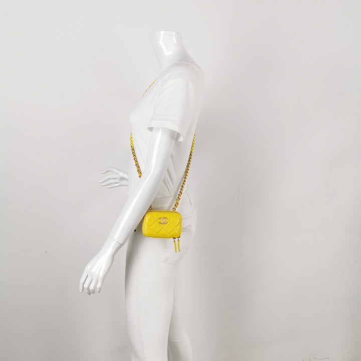 Chanel 2022 Mini Lacquered Chain Clutch Yellow Lambskin