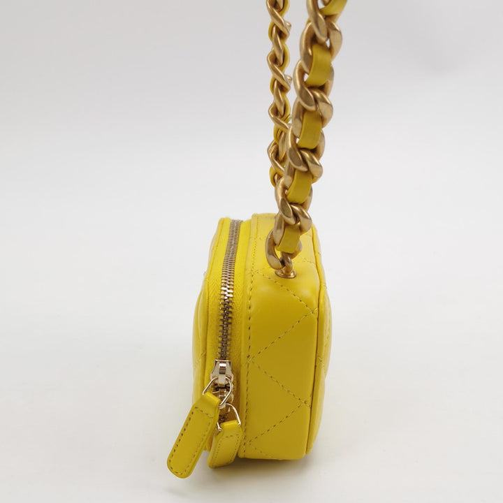 Chanel 2022 Mini Lacquered Chain Clutch Yellow Lambskin