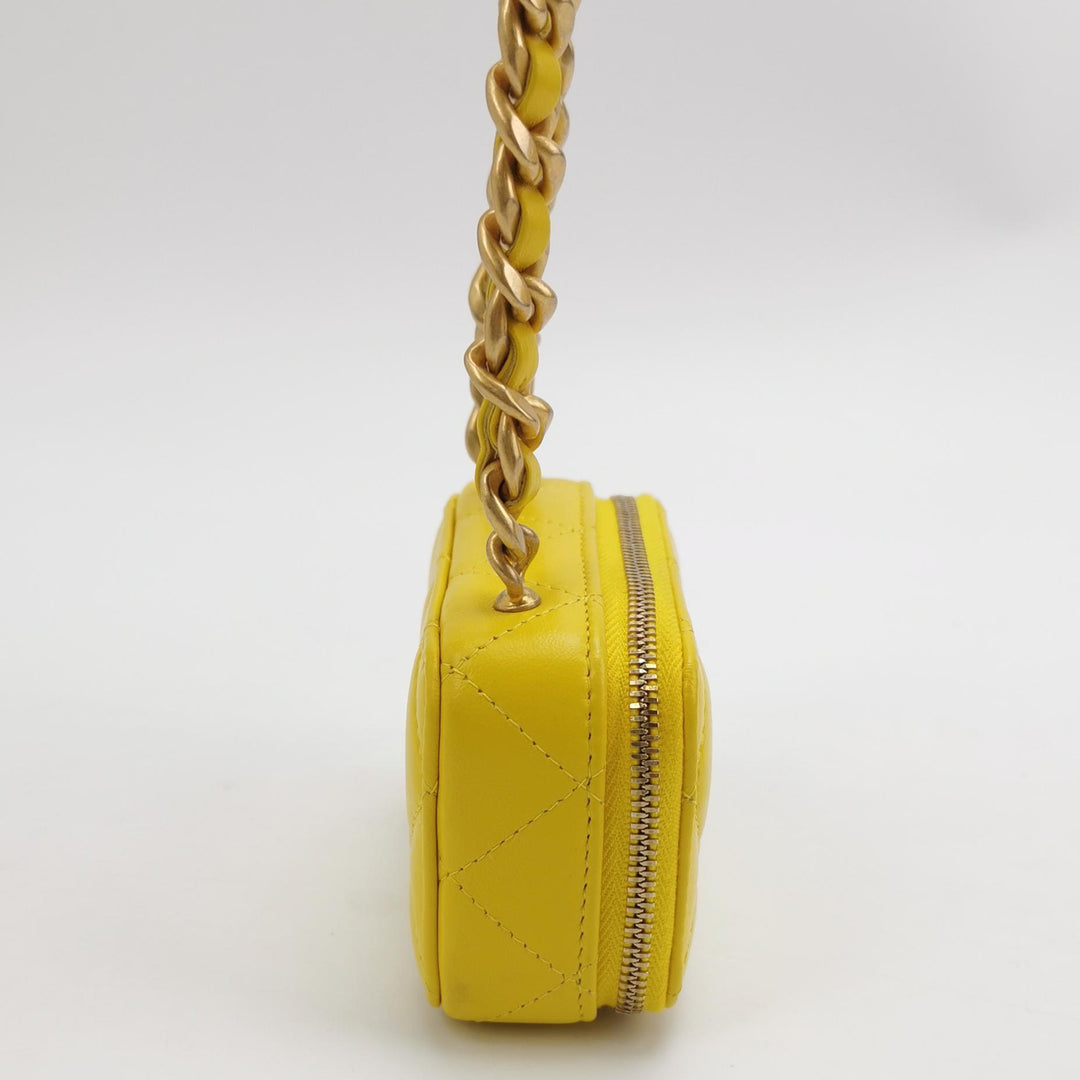 Chanel 2022 Mini Lacquered Chain Clutch Yellow Lambskin