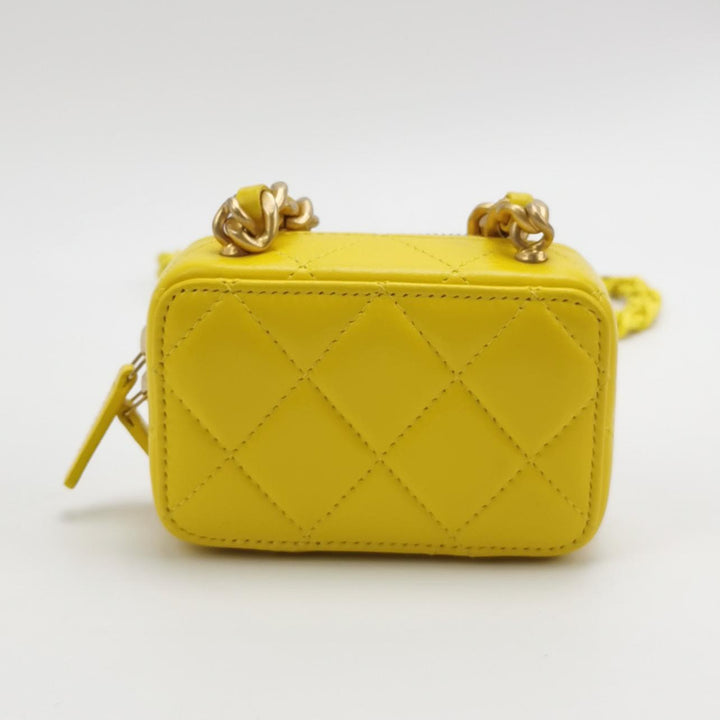 Chanel 2022 Mini Lacquered Chain Clutch Yellow Lambskin