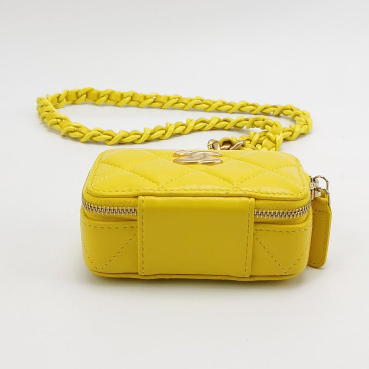 Chanel 2022 Mini Lacquered Chain Clutch Yellow Lambskin