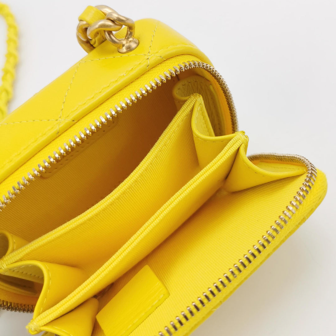 Chanel 2022 Mini Lacquered Chain Clutch Yellow Lambskin