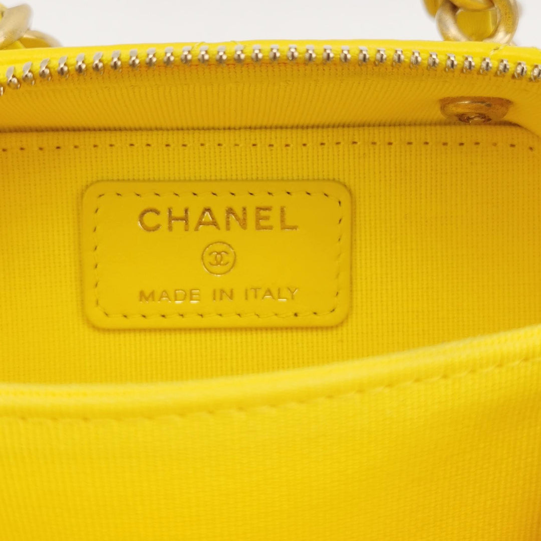 Chanel 2022 Mini Lacquered Chain Clutch Yellow Lambskin