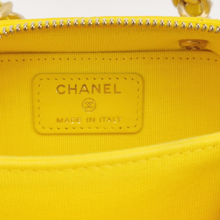 Chanel 2022 Mini Lacquered Chain Clutch Yellow Lambskin