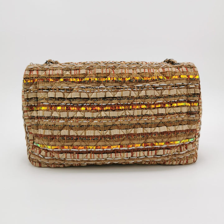 Chanel 2017 Double Flap Iridescent Tweed Lambskin Dark Beige