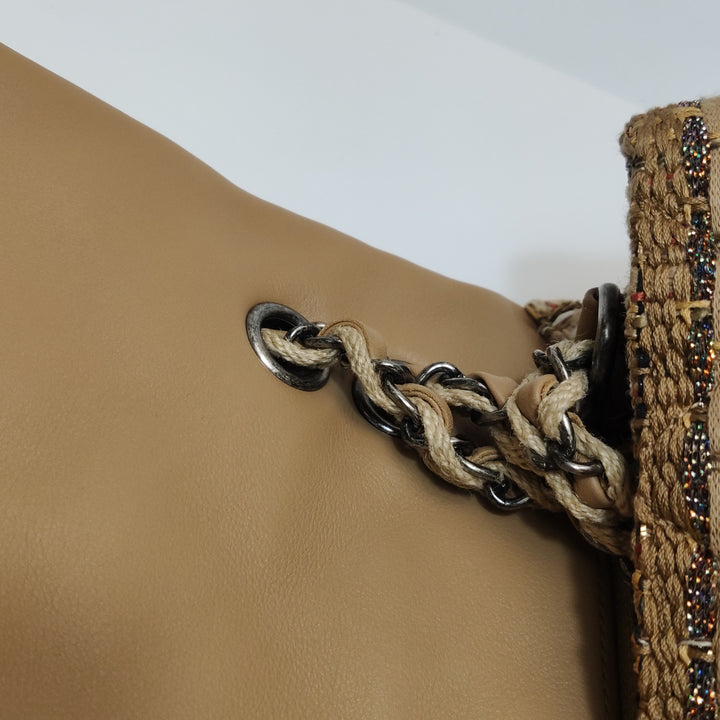 Chanel 2017 Double Flap Iridescent Tweed Lambskin Dark Beige