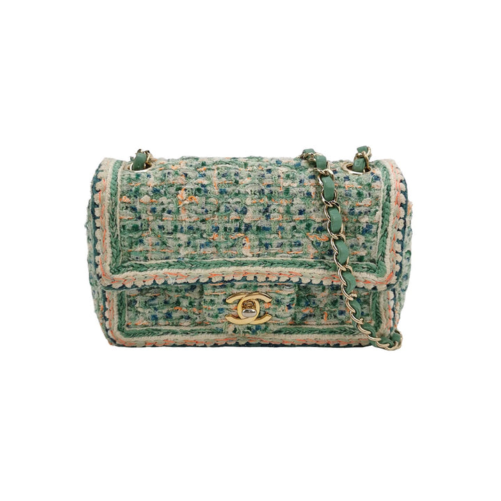 Chanel 2019 Mini Rectangular Flap Green Tweed