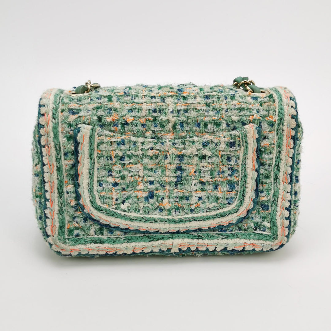 Chanel 2019 Mini Rectangular Flap Green Tweed