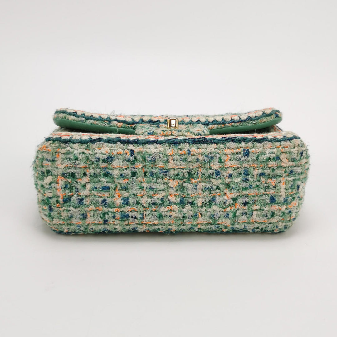 Chanel 2019 Mini Rectangular Flap Green Tweed