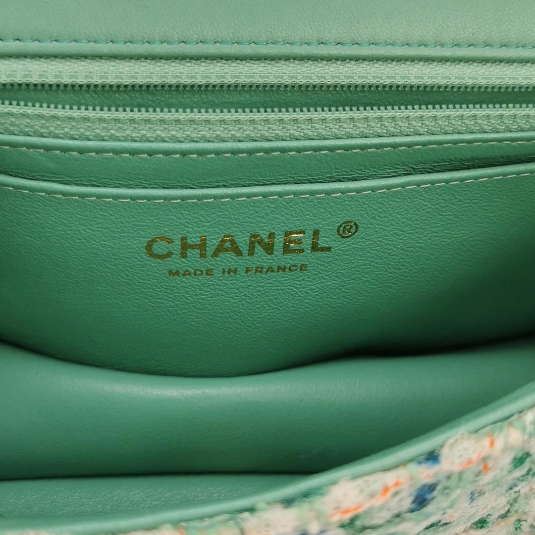 Chanel 2019 Mini Rectangular Flap Green Tweed