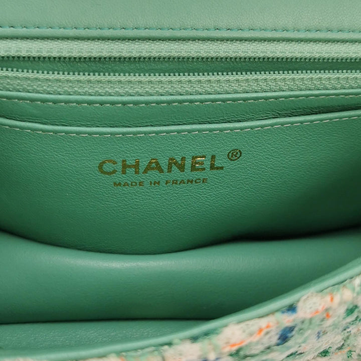 Chanel 2019 Mini Rectangular Flap Green Tweed