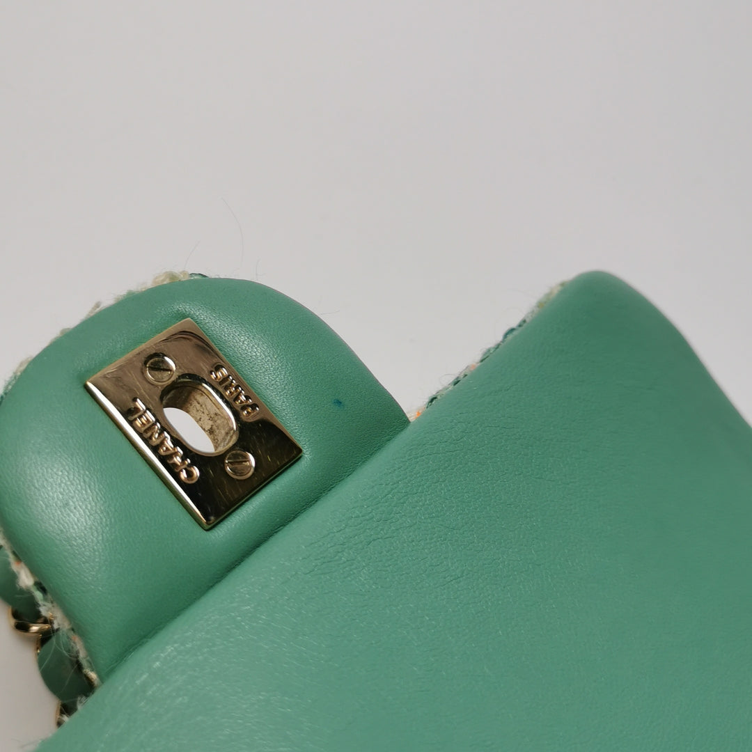 Chanel 2019 Mini Rectangular Flap Green Tweed