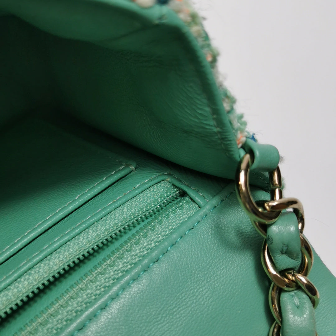Chanel 2019 Mini Rectangular Flap Green Tweed