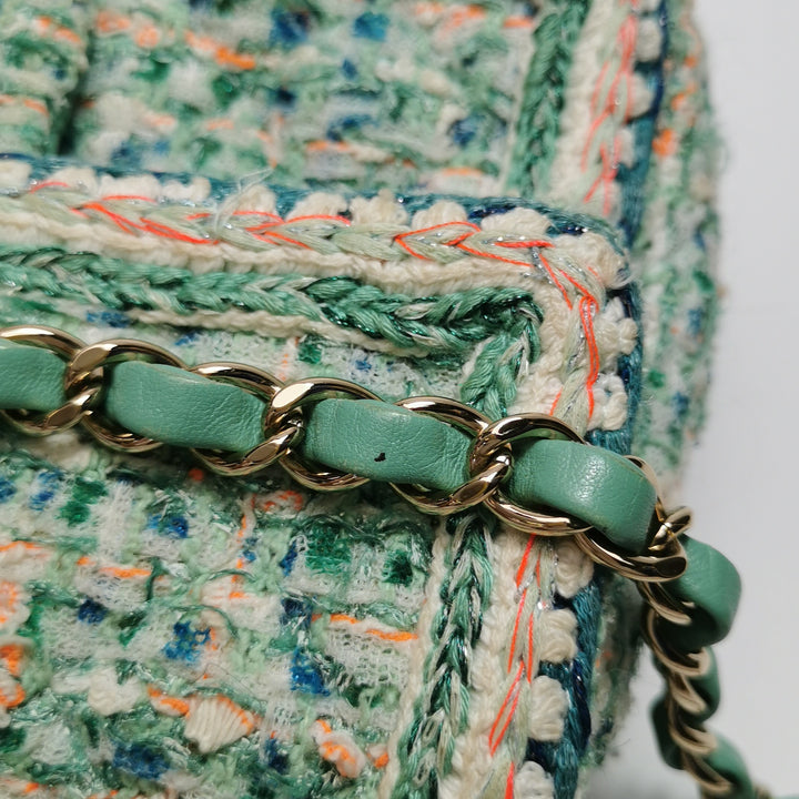 Chanel 2019 Mini Rectangular Flap Green Tweed
