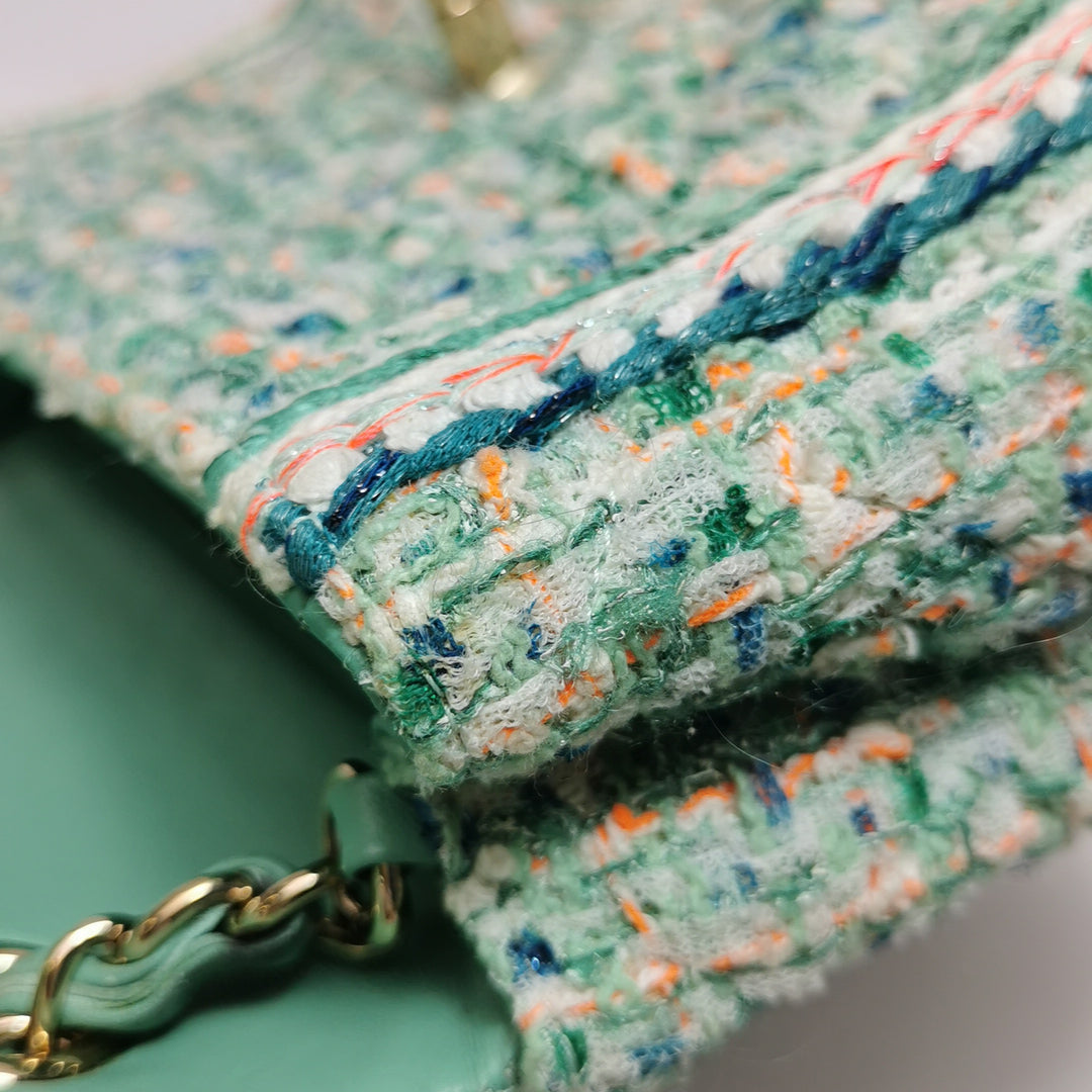 Chanel 2019 Mini Rectangular Flap Green Tweed