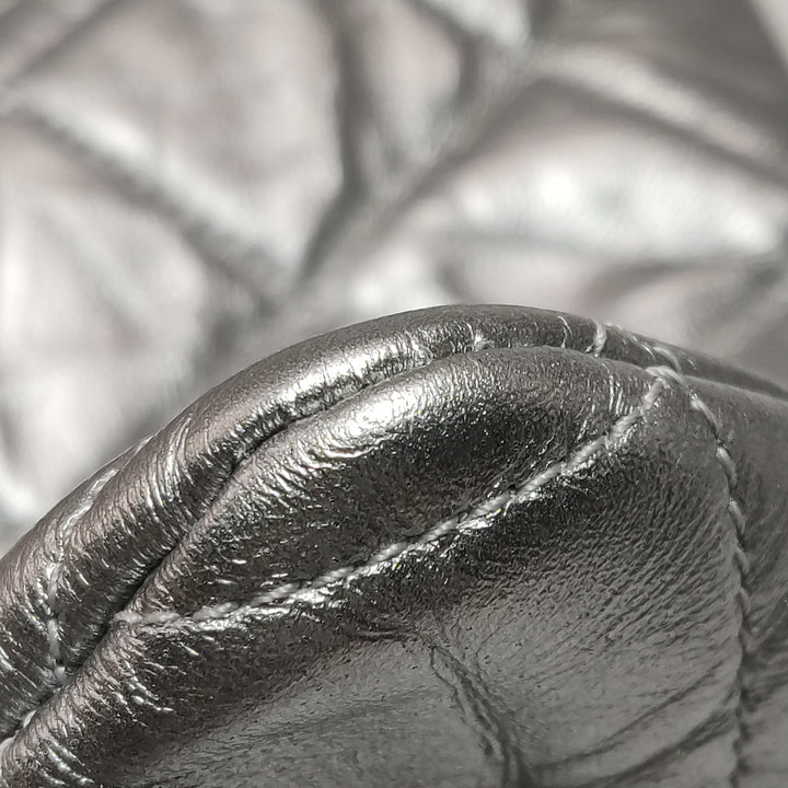 Chanel 2018 Big Bang Flap Bag Metallic Silver Quilted Aged Calfskin