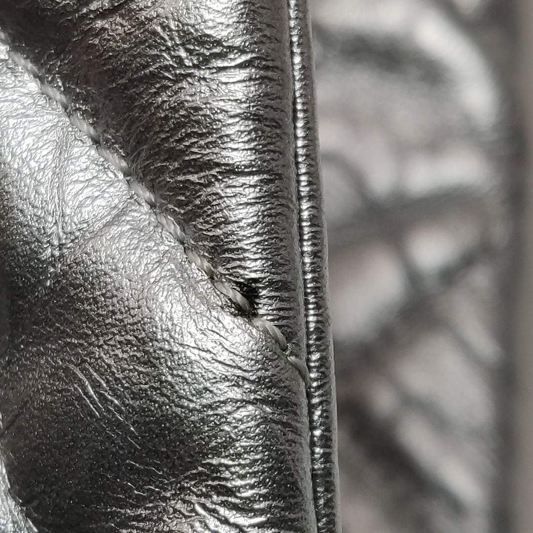 Chanel 2018 Big Bang Flap Bag Metallic Silver Quilted Aged Calfskin
