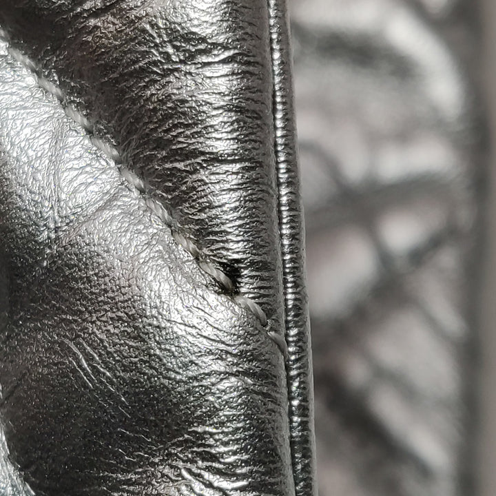Chanel 2018 Big Bang Flap Bag Metallic Silver Quilted Aged Calfskin