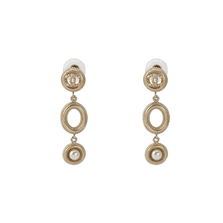 Chanel Earrings Metal And Glass Pearls Gold and Pearly White