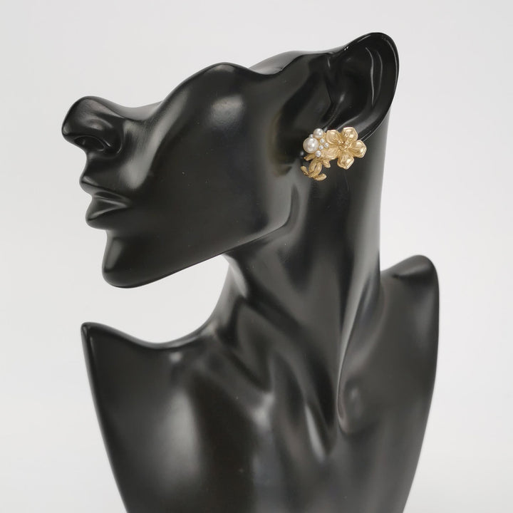 Chanel Pearl CC Flower Earrings Gold
