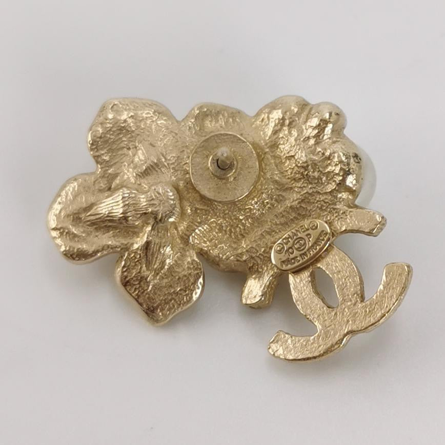 Chanel Pearl CC Flower Earrings Gold