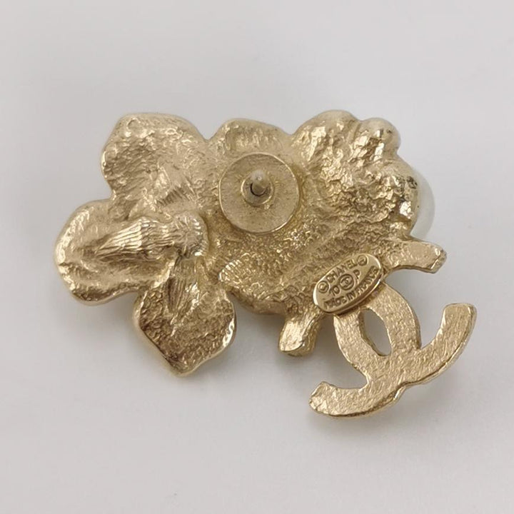 Chanel Pearl CC Flower Earrings Gold