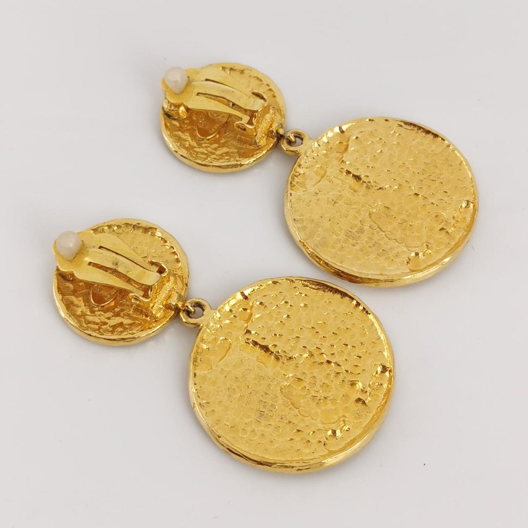 Chanel Vintage Gold Medallion Coat of Arms Crest Lion Clip-On Earrings