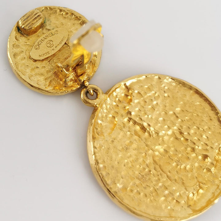 Chanel Vintage Gold Medallion Coat of Arms Crest Lion Clip-On Earrings