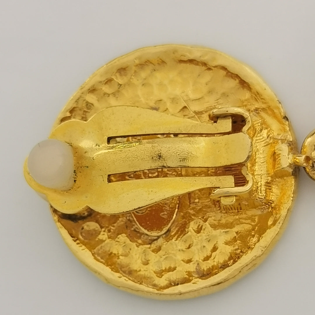 Chanel Vintage Gold Medallion Coat of Arms Crest Lion Clip-On Earrings