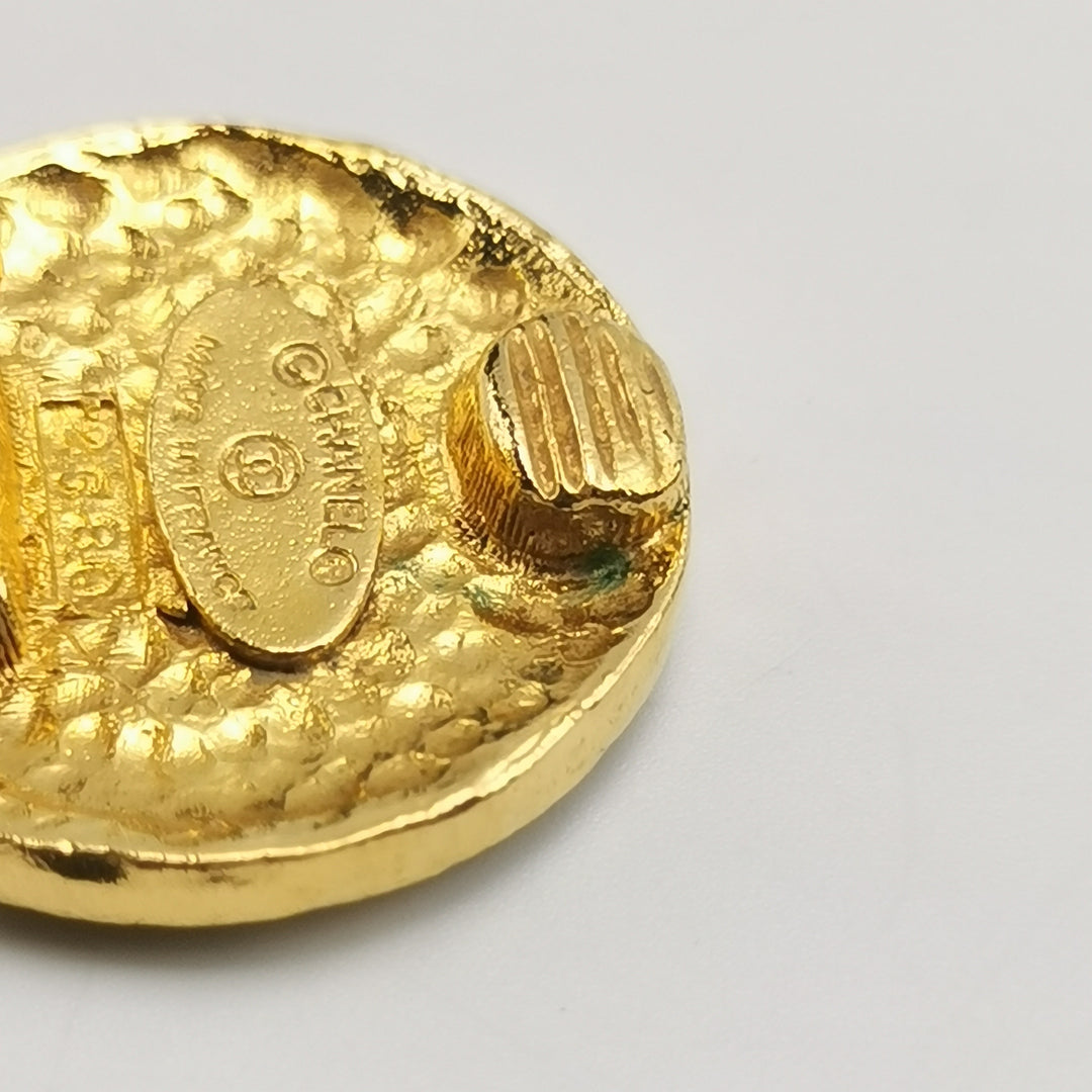 Chanel Vintage Gold Medallion Coat of Arms Crest Lion Clip-On Earrings