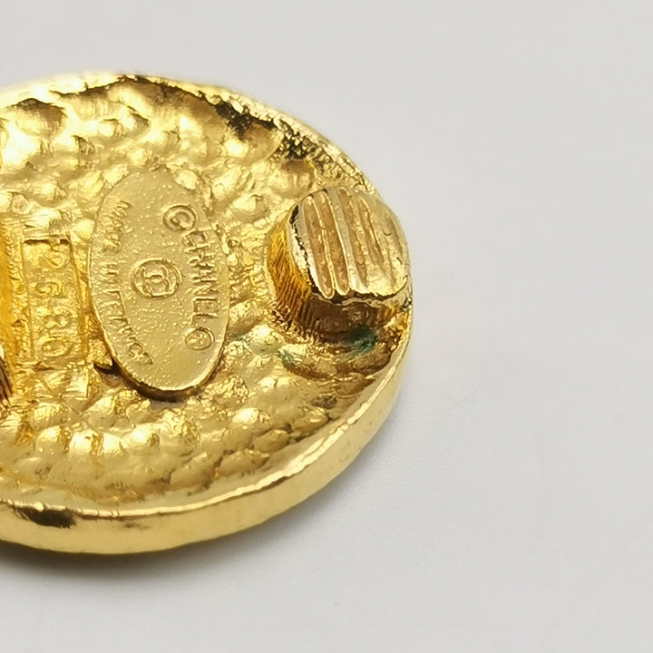Chanel Vintage Gold Medallion Coat of Arms Crest Lion Clip-On Earrings