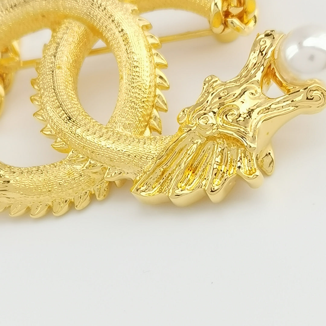 Chanel 2024 Faux Pearl CC Lunar New Year Dragon Brooch