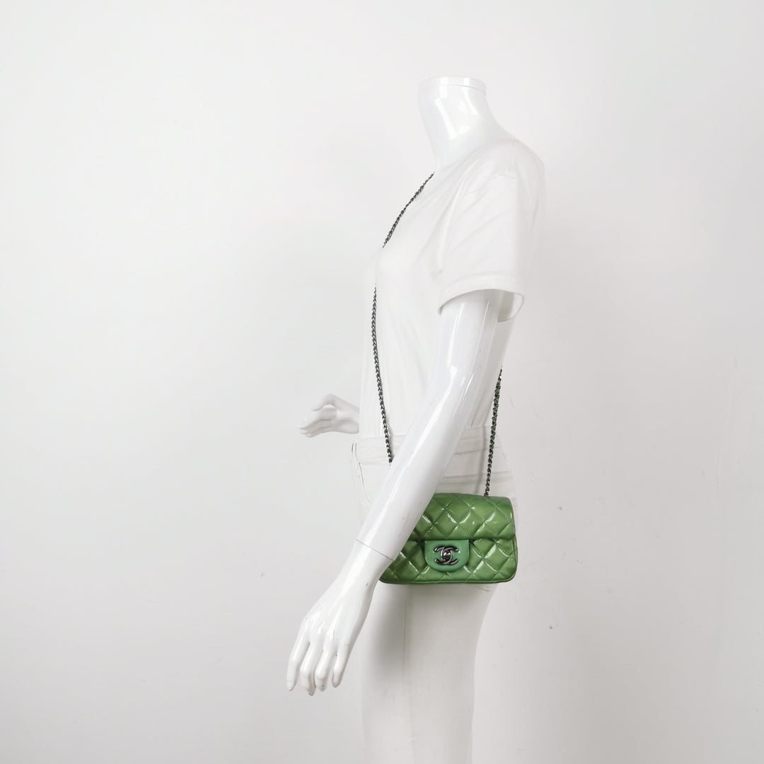 Chanel Patent Quilted Extra Mini Flap Green