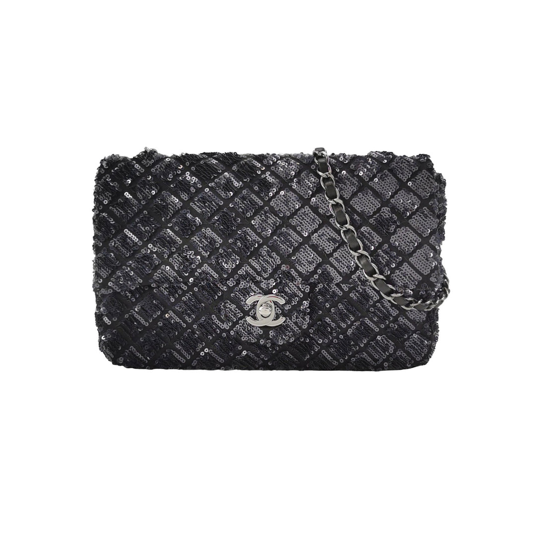 Chanel Black Grey Sequins Flap Bag