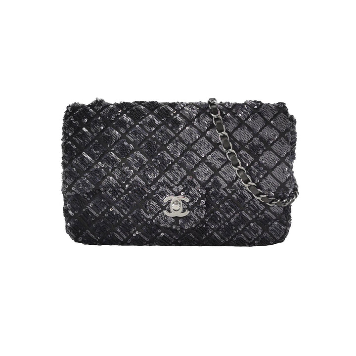 Chanel Black Grey Sequins Flap Bag